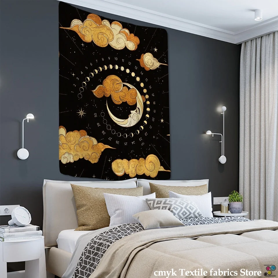 Psychedelic Moon Star Tapestry Wall Hanging Bohemian Hippie Tarot Girls Room Dormitory Art Home Decor