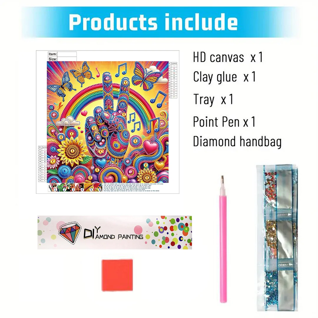 Diamond Painting - Partial Special Shaped Drill - Peace Hand(Canvas|30x30cm)