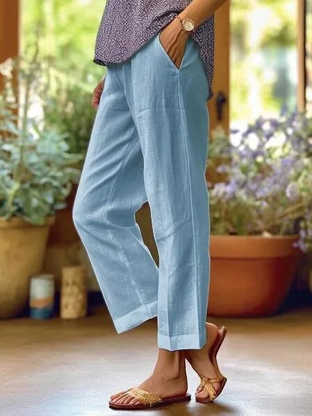 Women's cotton and linen loose, simple and fashionable straight casual pants socialshop