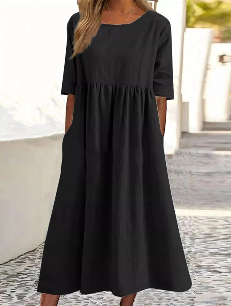 Womens 3/4 Sleeve Casual Kaftan Dresses Plus Size Solid Basic Shirt Dress