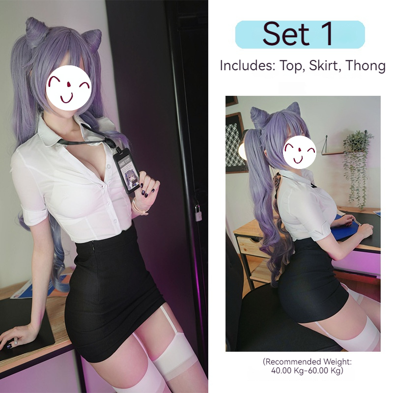 [Wetrose] In Stock Keqing Sexy Lingrie Office Ol Secretary Cosplay Costume Genshin Impact Ke Qing Hot Erotic Crotchless Girl Suit