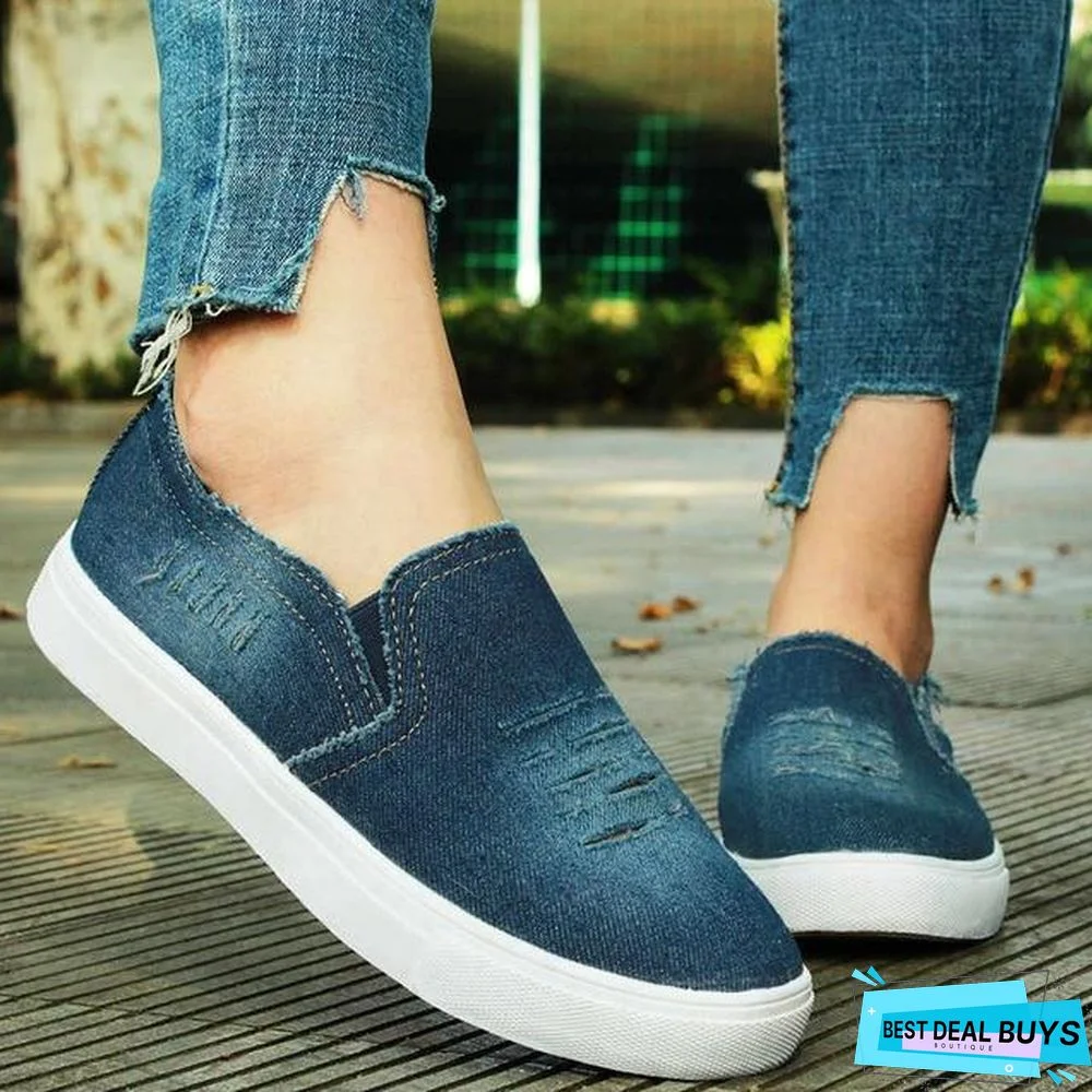 Women Denim Canvas Casual Platform Breathable Footwear Classic Loafers A Pedal Lazy Sneakers Shoes