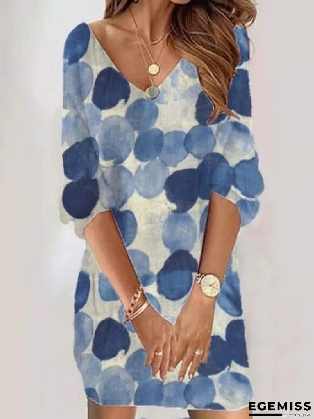 Casual V Neck Printed Sleeve Dress | EGEMISS