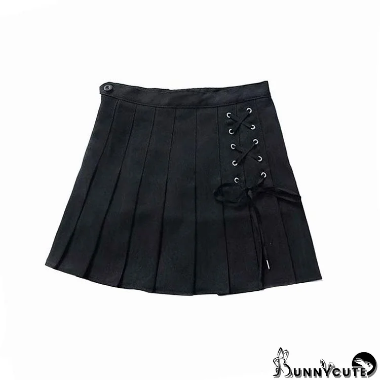 Lace Up High Waist Pleated Short Skirt