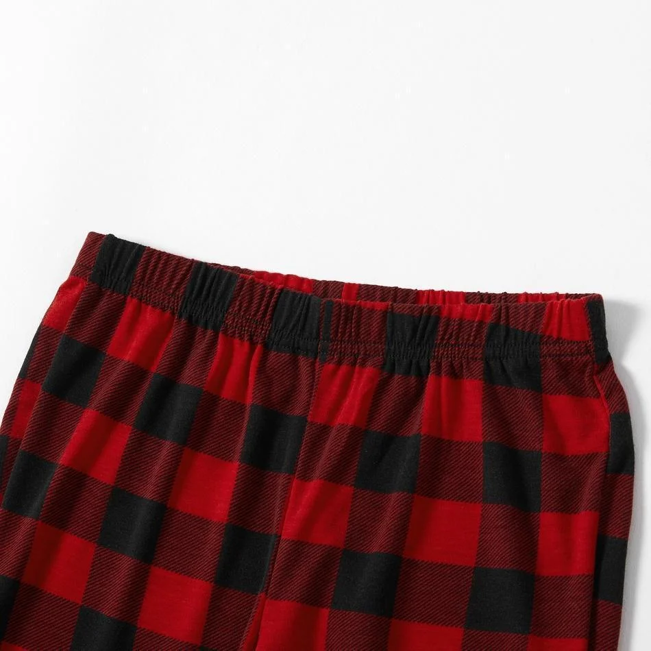 Merry Christmas Antler Contrast top and Plaid Pants Family Matching Pajamas Set(with Pet Dog Clothes)