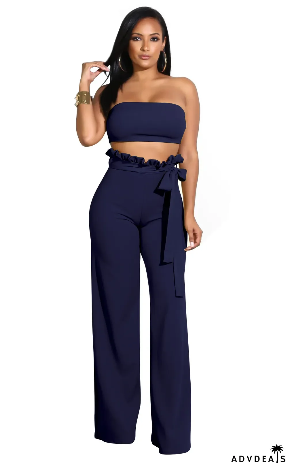 Solid Tube Top And Pants Two Piece Sets