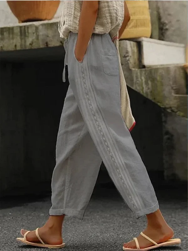 Women plus size clothing Women's Loose Casual Baggy Linen & Cotton Pant-Nordswear
