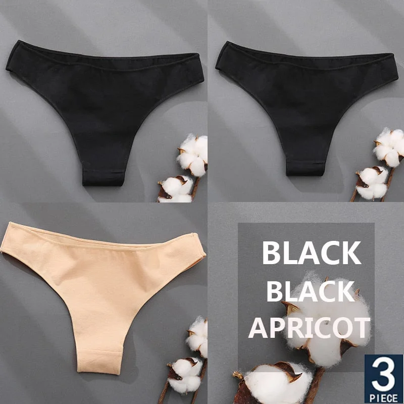 FINETOO 3PCS/Set Cotton Thong Women's Underwear M-XXL Woman Bikini Underpants Femme 7 Colors Breathable Girls Lingerie Panties
