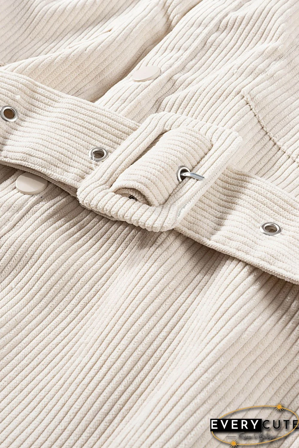 Waist Belt Corduroy Button-up Jacket