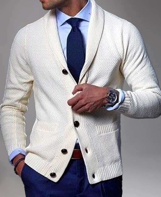 Business Shawl Lapel Button Knitted Sweater Cardigan