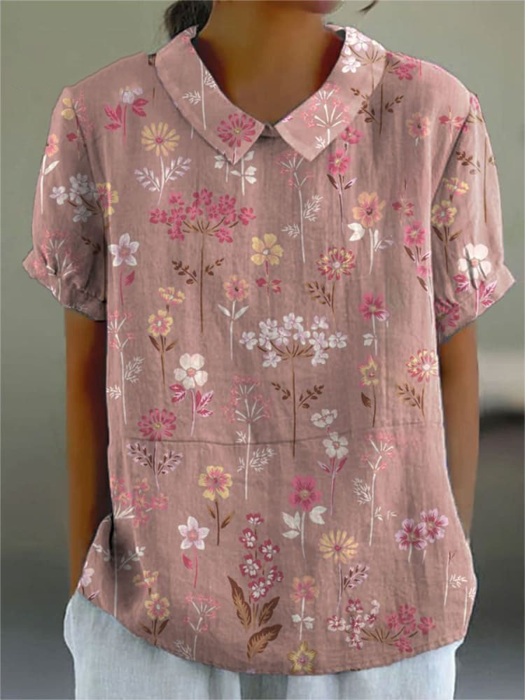 Women's Floral  Print Casual Cotton And Linen Shirt