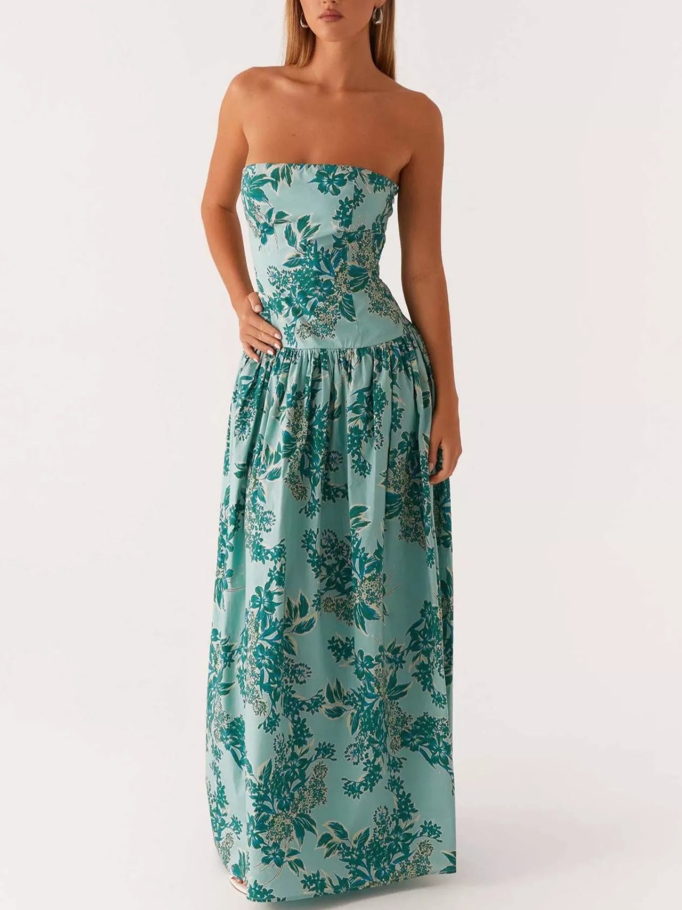 Ruched Printed Tube Maxi Dress mysite idetrend