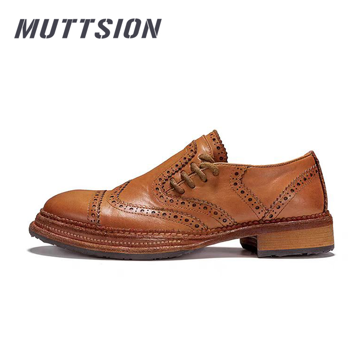 MUTTSION Loafers Carved Retro British Casual Handmade Leather Shoes MUTTSION.COM MUTTSION