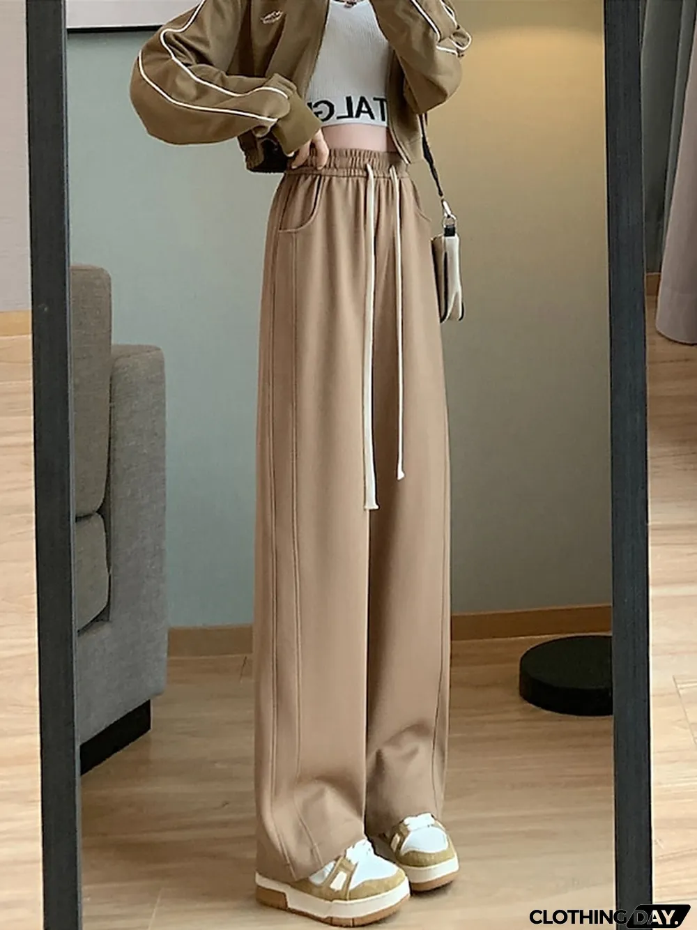 Women's Wide Leg Pants Trousers Full Length Fashion Streetwear Street Daily rice white Grey S M Fall Winter