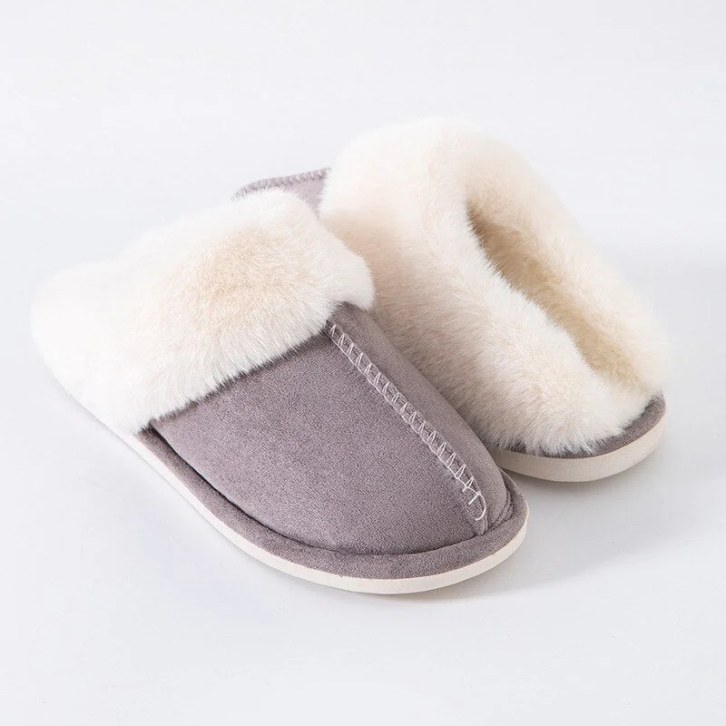 Women Winter Warm Fur Slippers Men Couples House Non-slip Soft Shoes Comfort Flat Heel Home Indoor Bedroom Zapatillas Casa Mujer