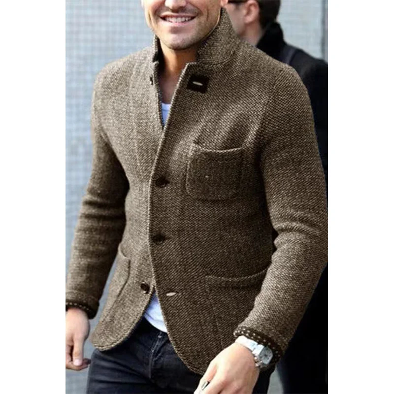 Wongn Wongn Men's Men's Blazer Suit Collar Long Sleeve Pocket Shirt Men's Jacket Coat Sweater