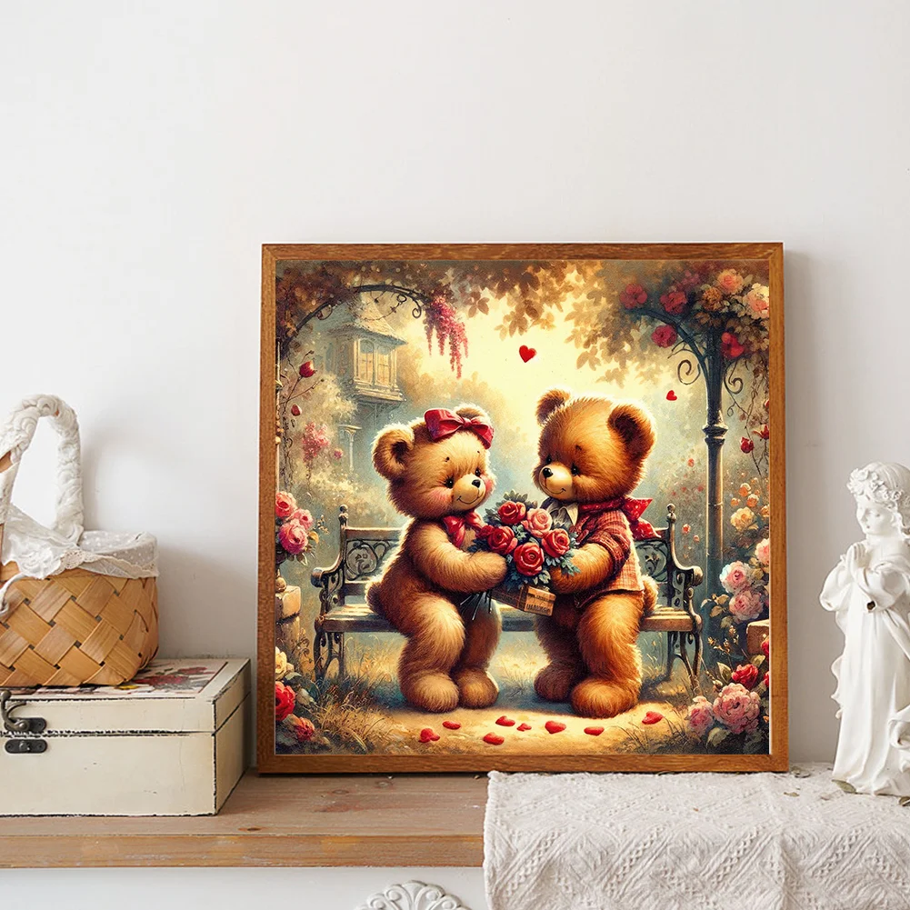 Diamond Painting - Full Round Drill - Rose Heart Bear(Canvas|30*30cm)