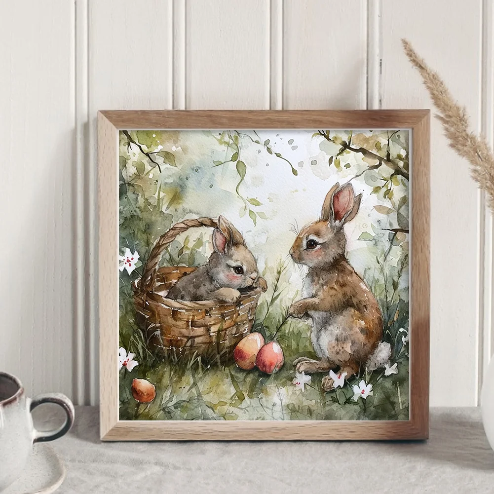 11CT Full Stamped Cross Stitch - Rabbit Playing In Grass(Canvas|50*50CM)