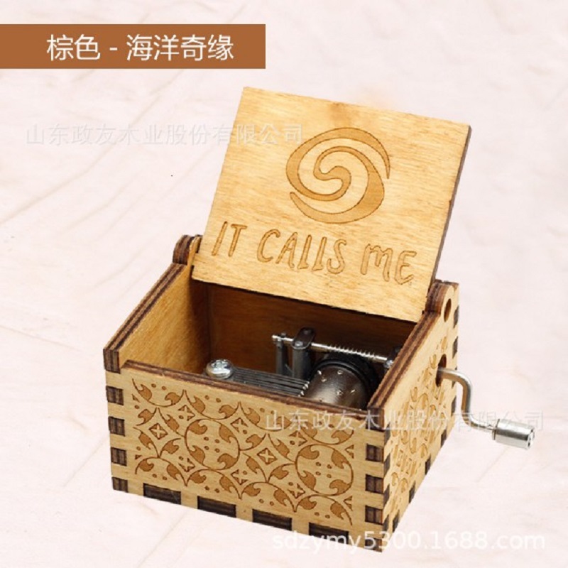 Hand Cranked Wooden Engraved Music Box Kids Birthday Christmas Gifts