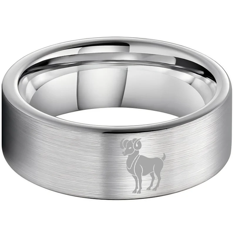 Flat Aries Tungsten Wedding Bands Tungsten Rings Sliver Comfort fit for Women or Men 4MM 6MM 8MM