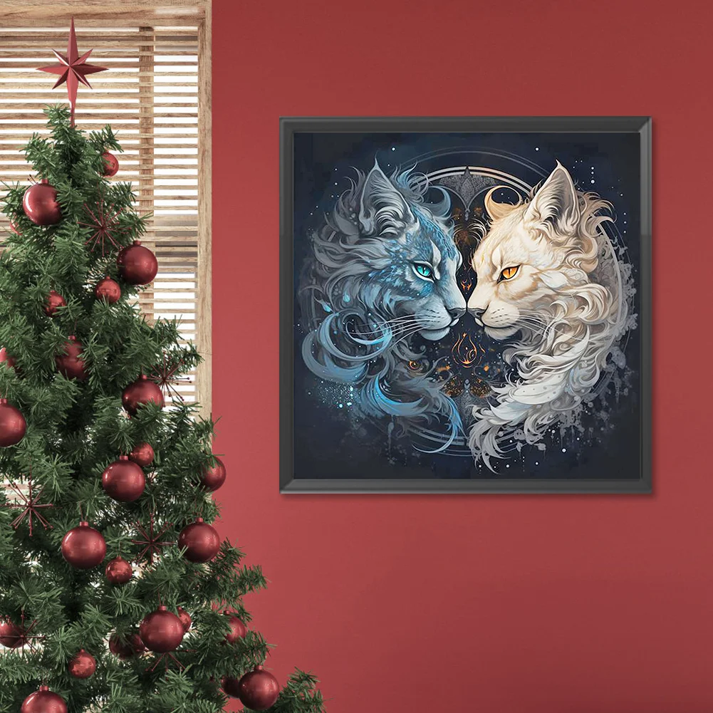 Diamond Painting - Full Round Drill - Yin Yang Cat(Canvas|30*30cm)