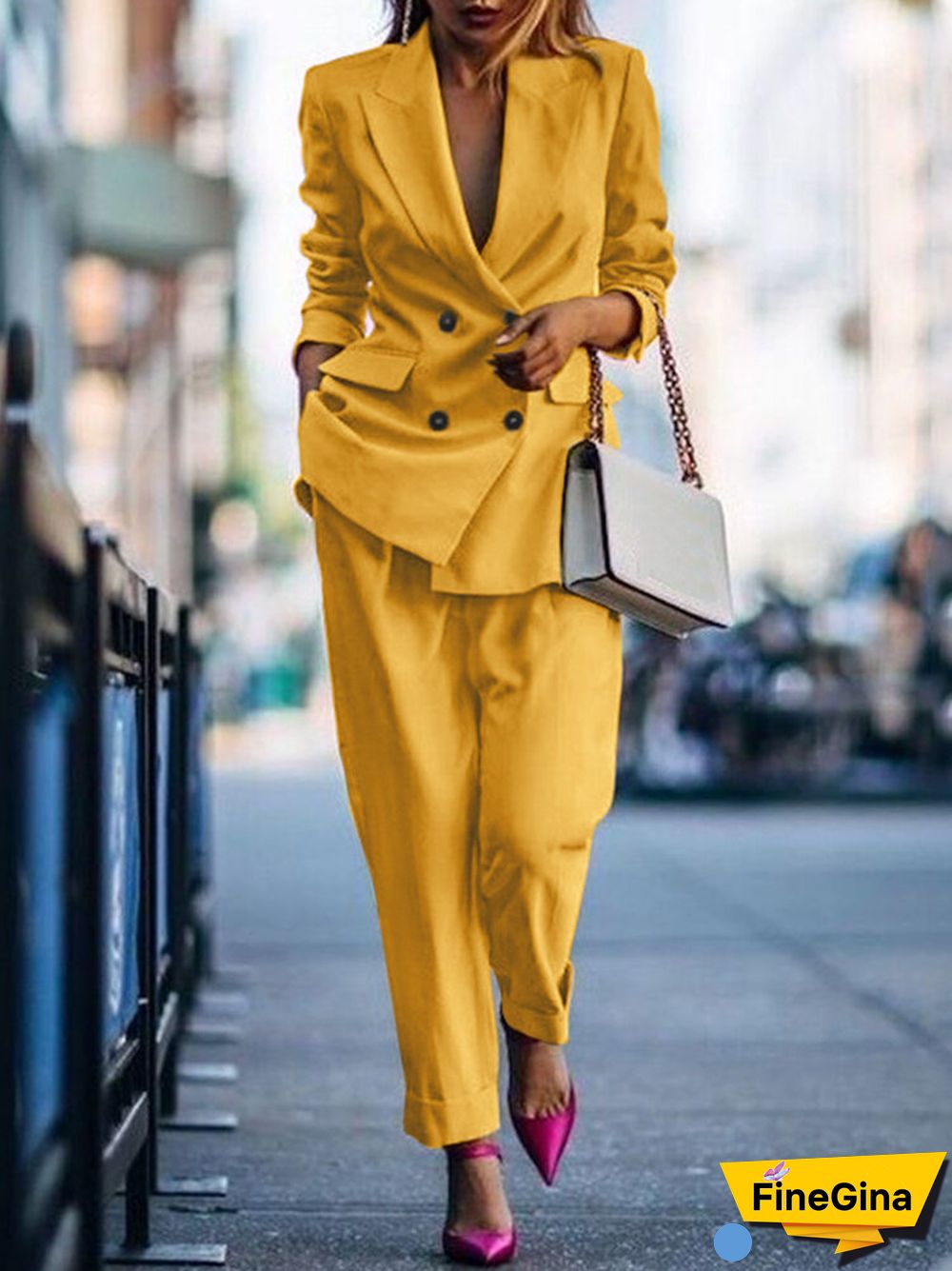 Solid Double Breasted Elastic Waist Lapel Long Sleeve Suit