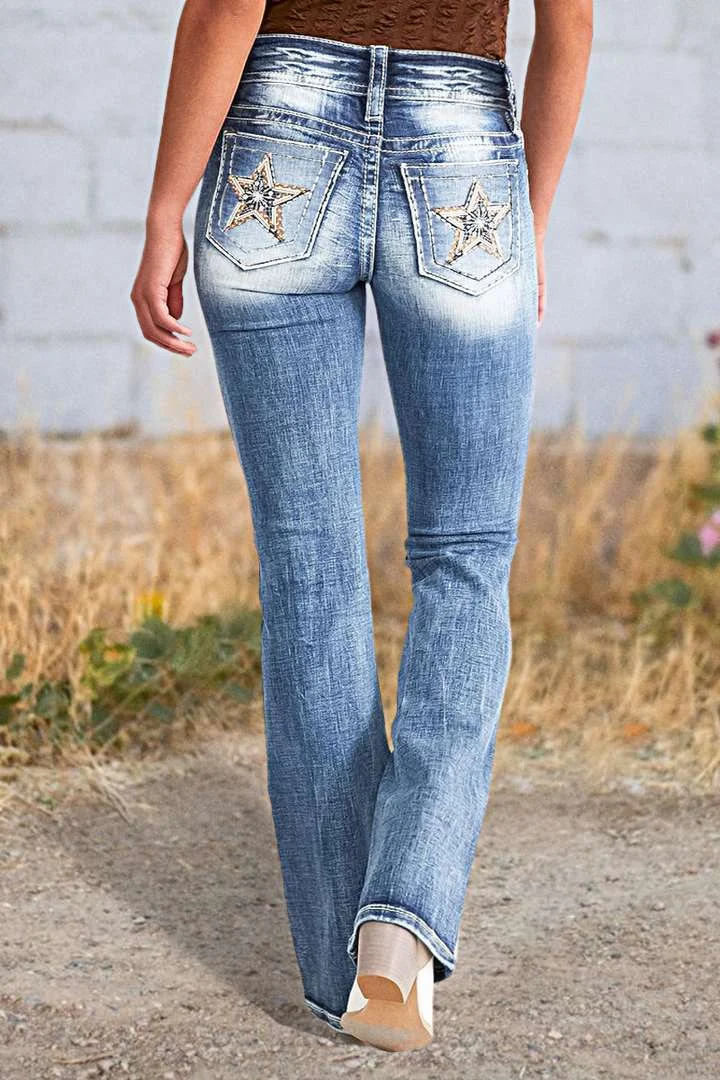 Women's 2025 Spring Embroidered Jeans Thin Elastic Denim Jeans