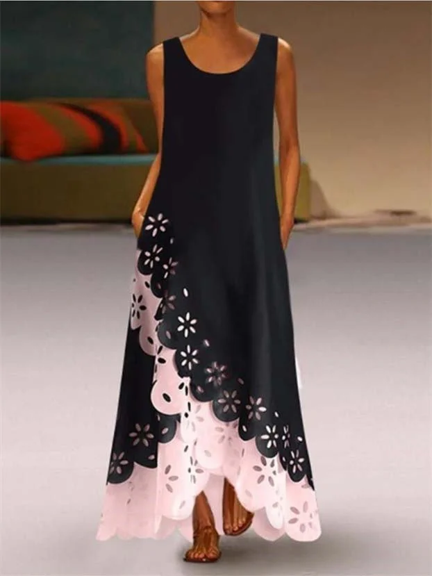 Women's Sleeveless Scoop Neck Lace Maxi Dress
