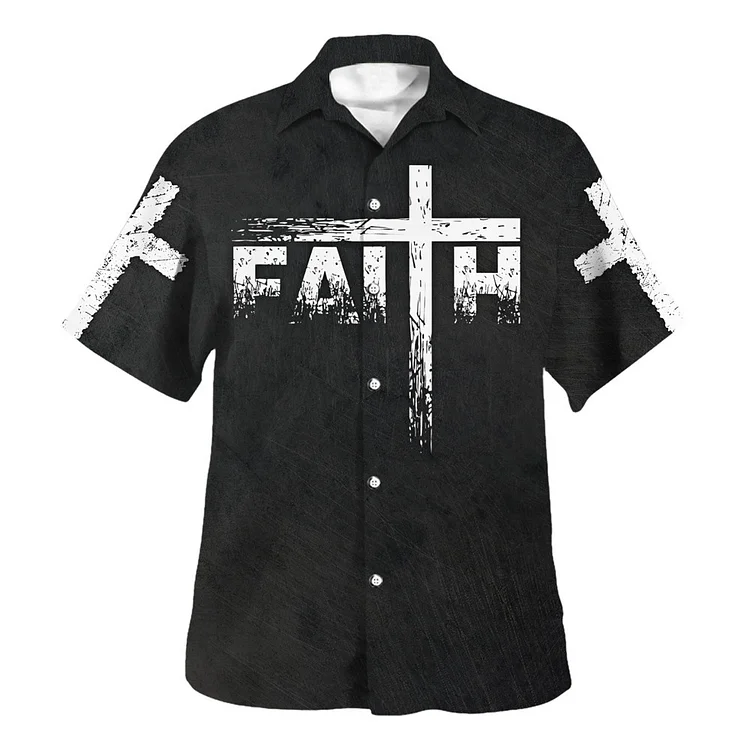 BrosWear Personalized FAITH Letter Printed Casual Short Sleeved Shirt