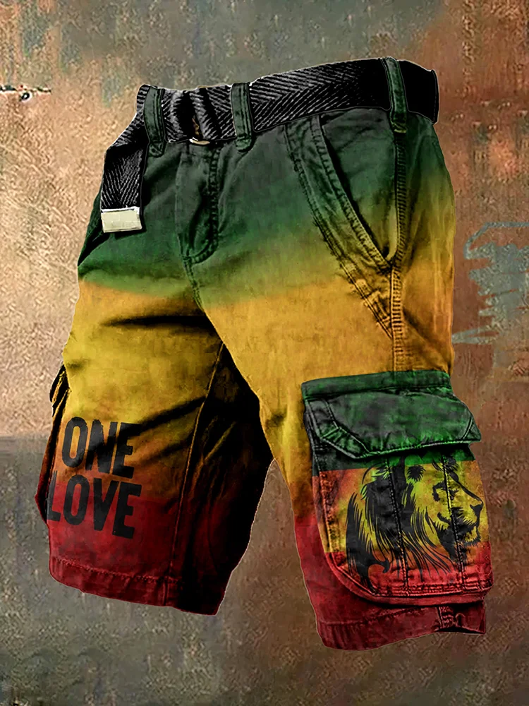 Retro Gradient Reggae Lion One Love Art Print Men's Cargo Shorts