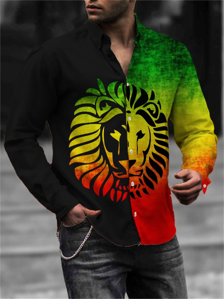 Men's Rasta Lion Gradient Contrast Color Shirt