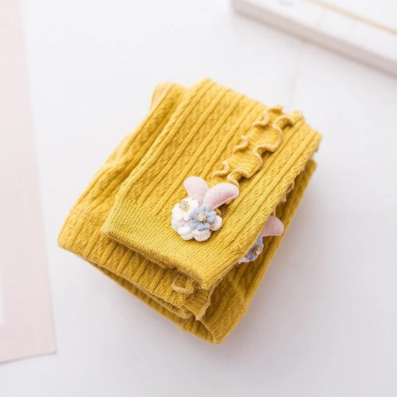 0 to 4 Years 2020 Cotton Girl Knitted Pants Winter Warm Leggings for Girls Cute Flower Leggings for Children Thick Baby Trousers