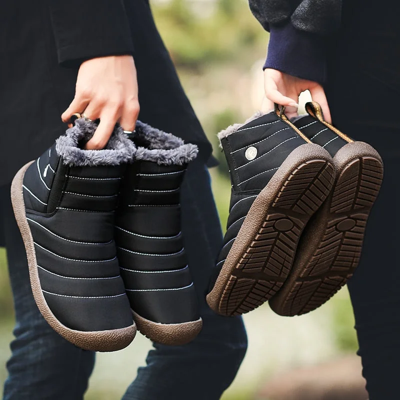 Nine o'clock Winter Plush Men Casual Snow Boots Fashion All-match Slip-on Couple Shoes Outdoor Warm Lined Botas Mujer Big Size