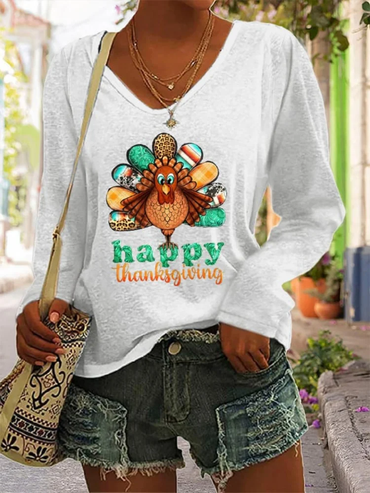 Wearshes Happy Thanksgiving Ethnic Turkey Solid T Shirt