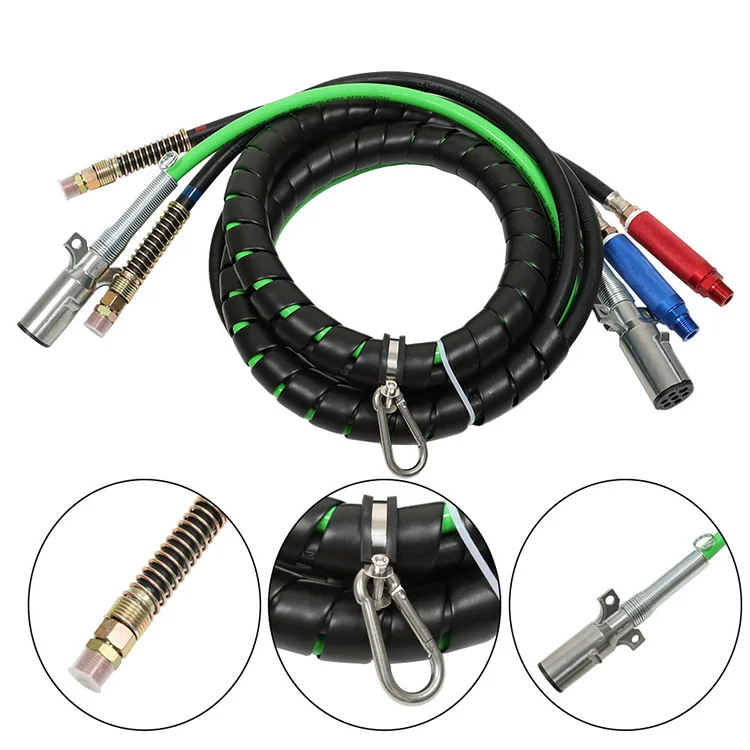 Silscvtt 12Ft 3 in 1 Air Lines for Tractor Trailer Freightliner ABS Air Brake Lines Tractor Truck Glad Hand Air Hose 7 Way Electrical Cable