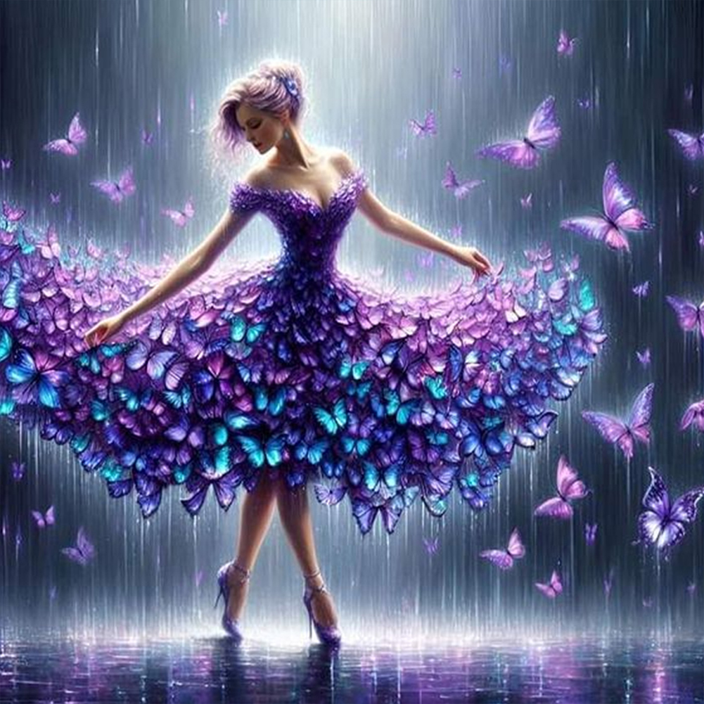 Butterfly Skirt Girl 30*30cm(canvas) full round drill diamond painting