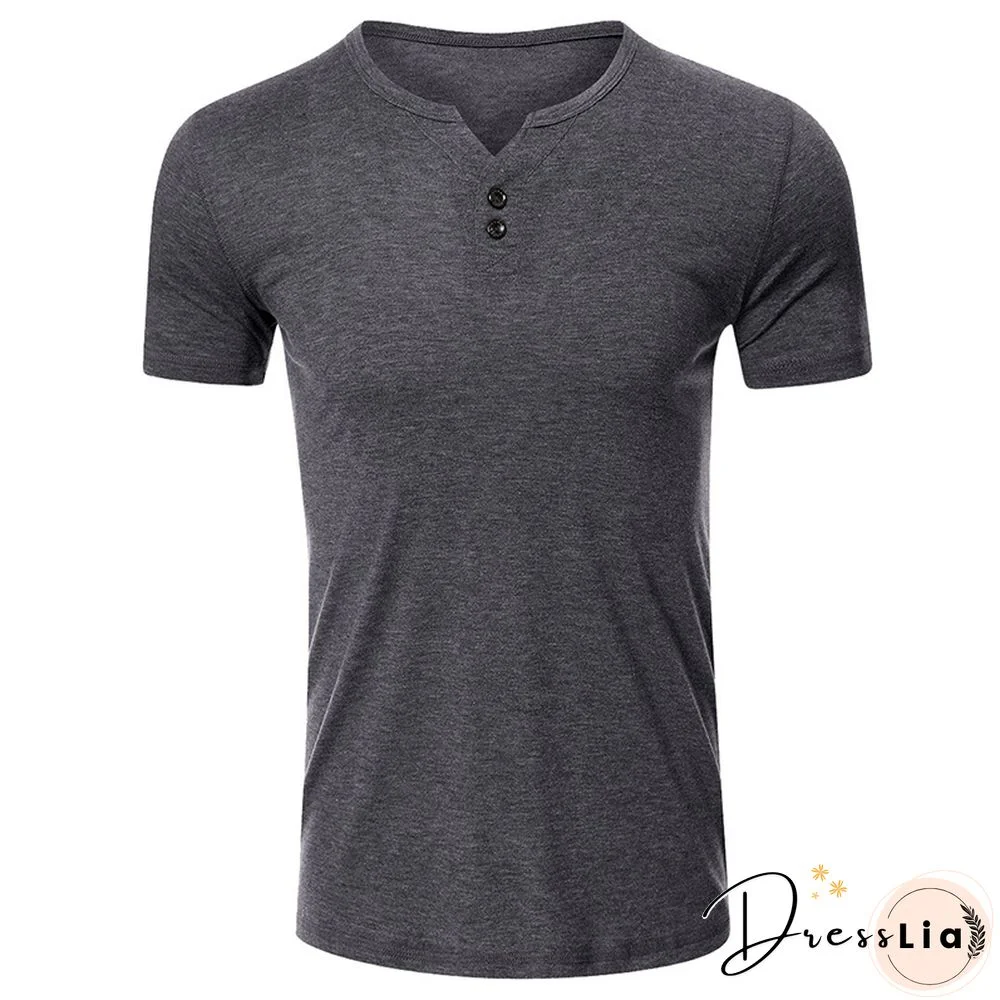 Men Cotton Design V-Neck Button Classic T Shirt