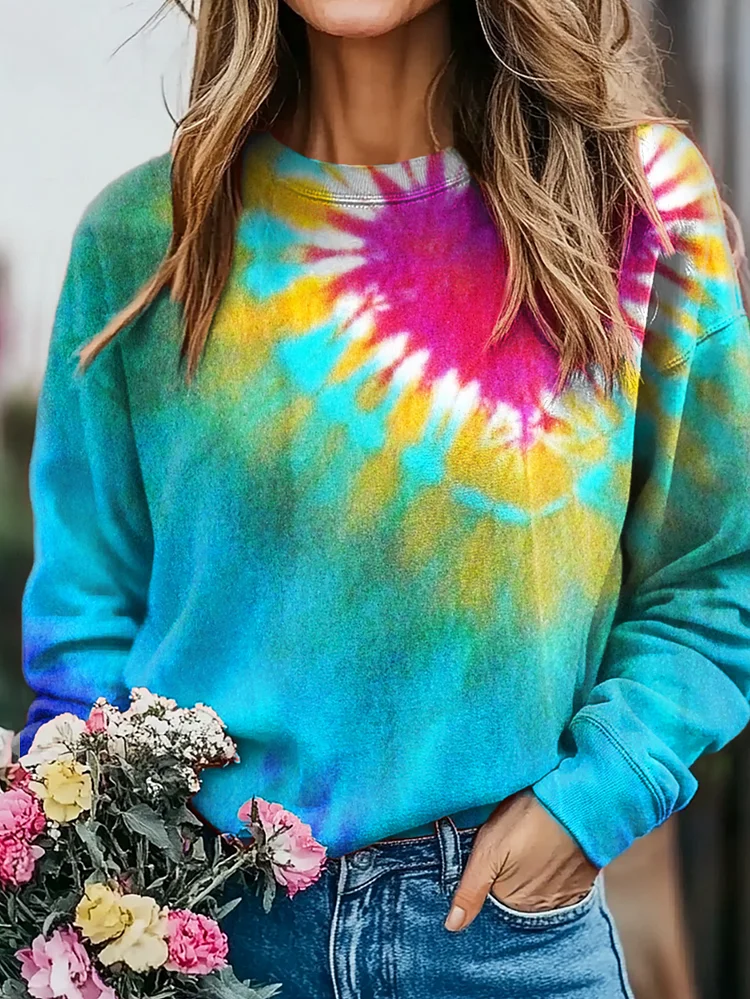 Women's Colorful Heart Tie Dye Art Print Casual Sweatshirt