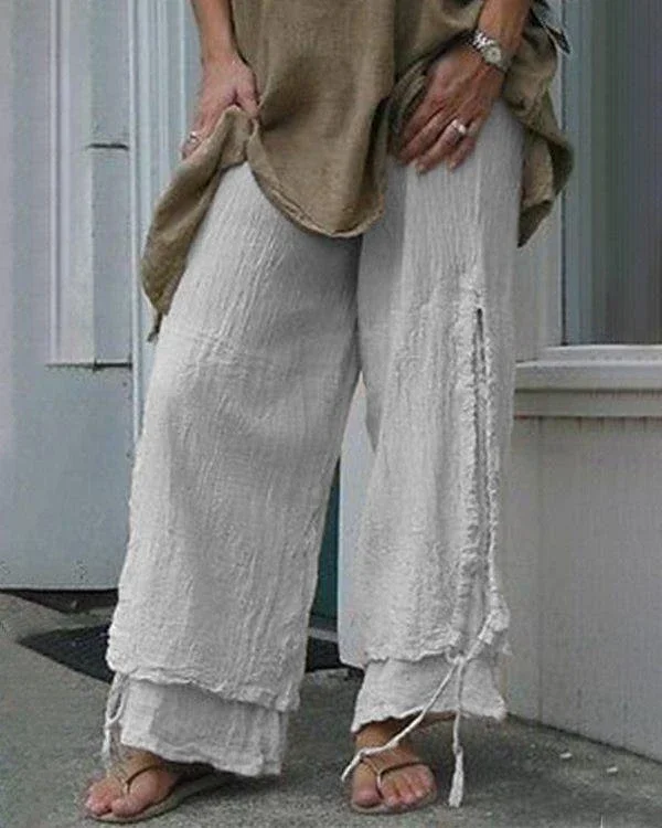 women casual cotton linen solid color pants p105505