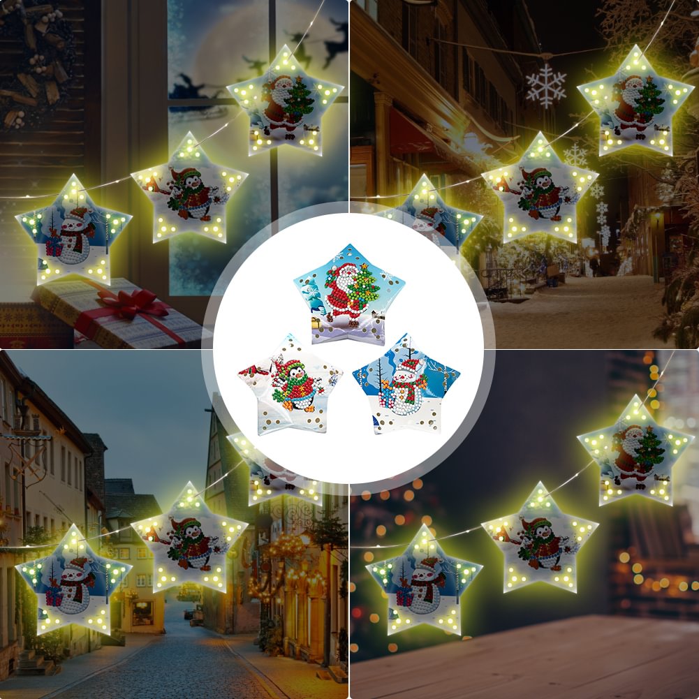 DIY Diamond Painting Christmas Tree LED Hanging Star Lights