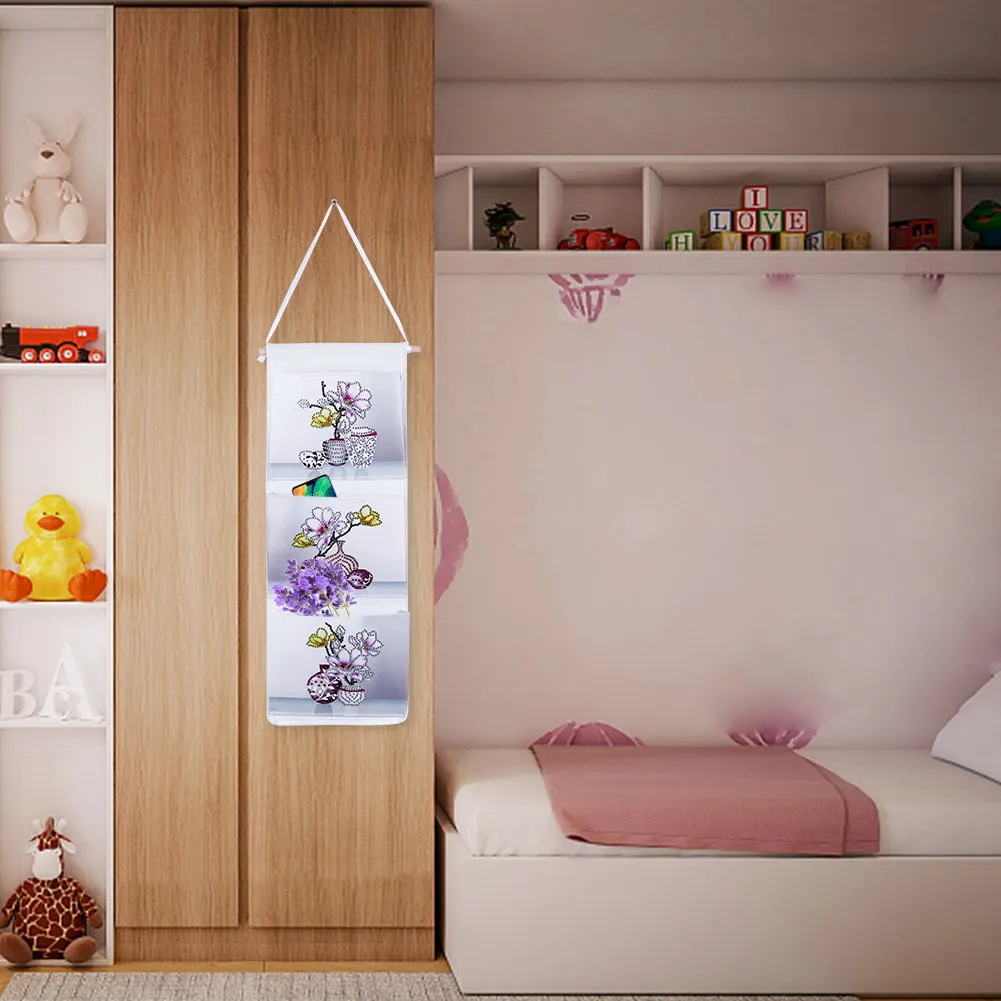 Wall Hanging Storage Bag DIY Flower Diamond Painting Home Organizer(20*50cm)