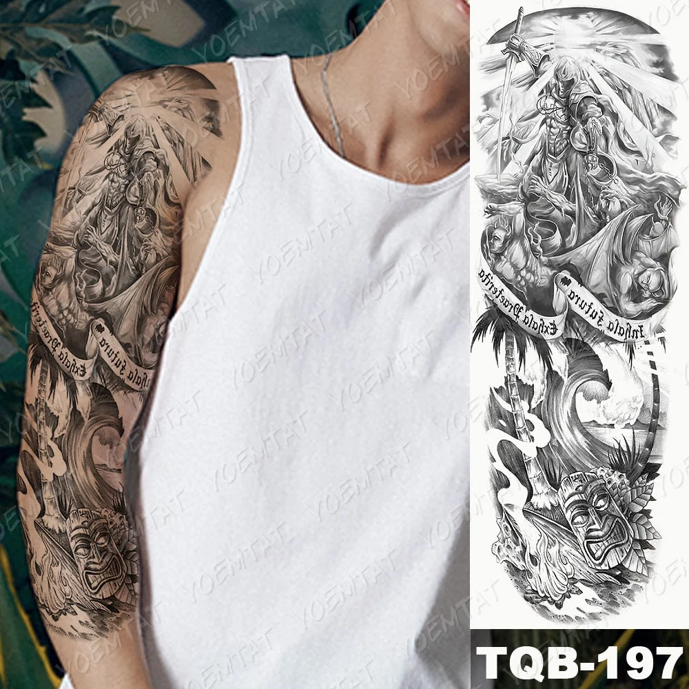 Men Full Arm Waterproof Temporary Tattoo Sticker Clock Rose Tiger Totem Transfer Body Art Fake Tatoo Cool sexy tato Woman