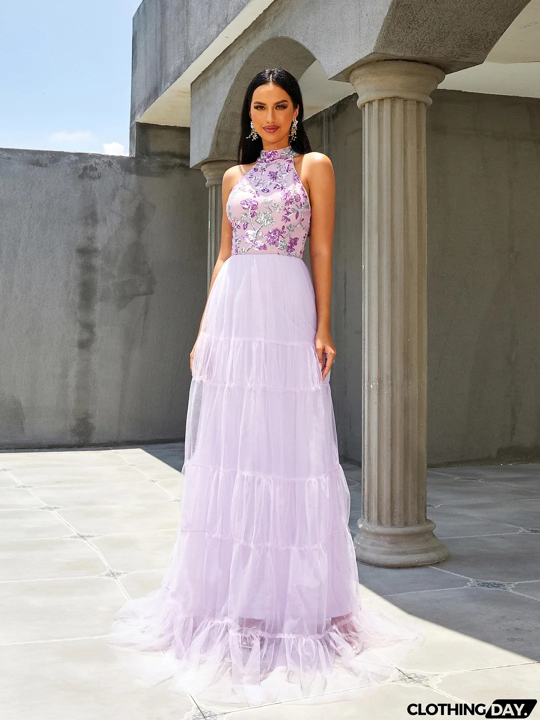 Stand Collar Mermaid A-Line Cold Shoulder Panel Evening Dress RM20469