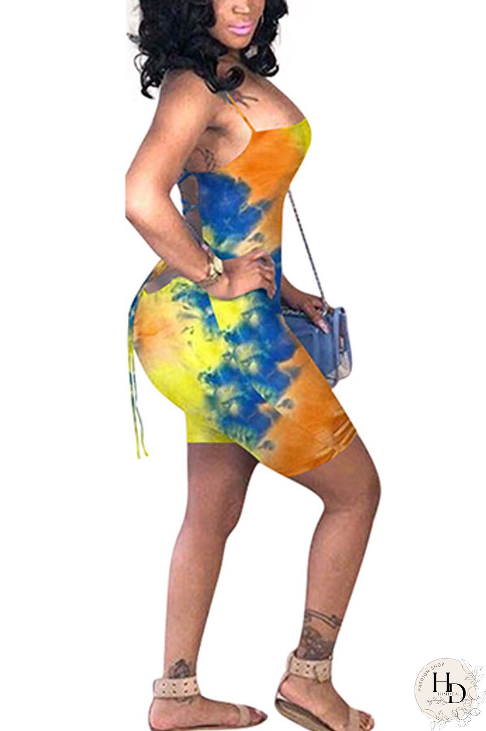 Green Fashion Sexy Coloured drawing Backless Polyester Sleeveless Slip Jumpsuits