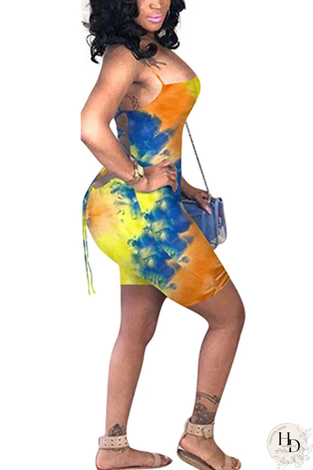 Green Fashion Sexy Coloured drawing Backless Polyester Sleeveless Slip Jumpsuits