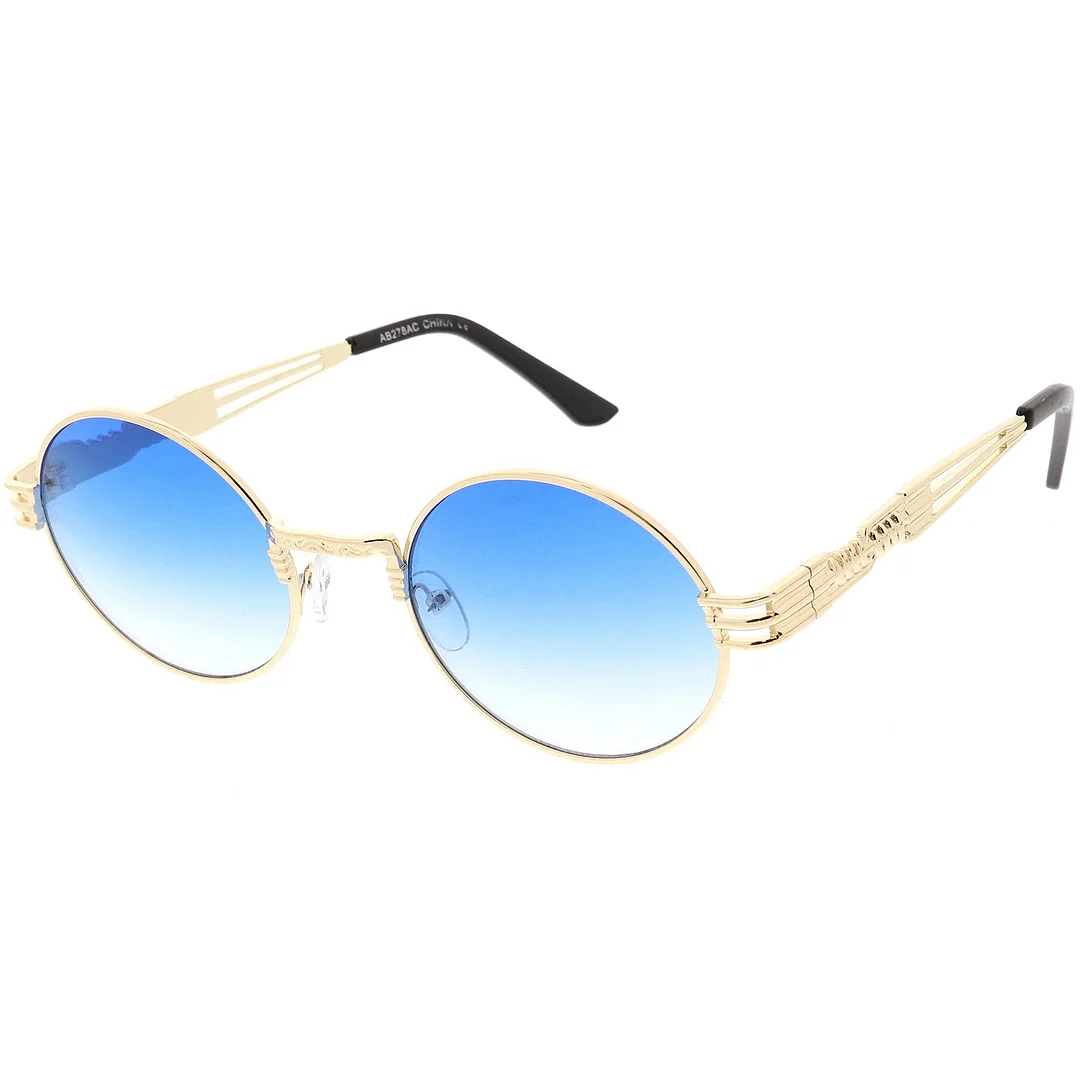 Steampunk Inspired Oval glasses Unique Engraved Metal Detail Color Tinted Lens 60mm