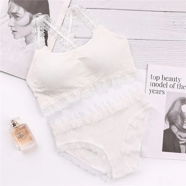 Billionm New Lace Breast Wrap Set Sross Straps Push Up Wireless Bra Comfortable breathable Underwear Panties For Women