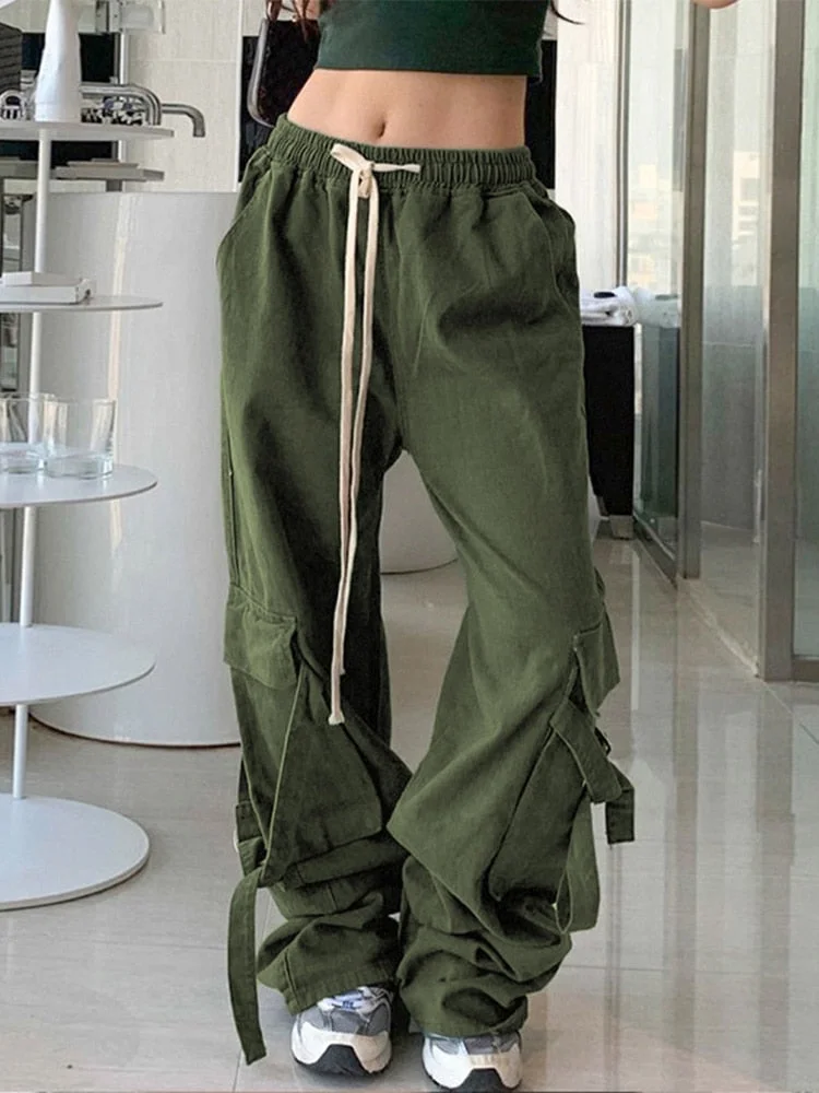 Jacqueline Summer Drawstring Zip Cargo Pants Women y2k clothes Loose Hip Hop Trousers Jogger Fashion Casual Retro Wide Leg Pants
