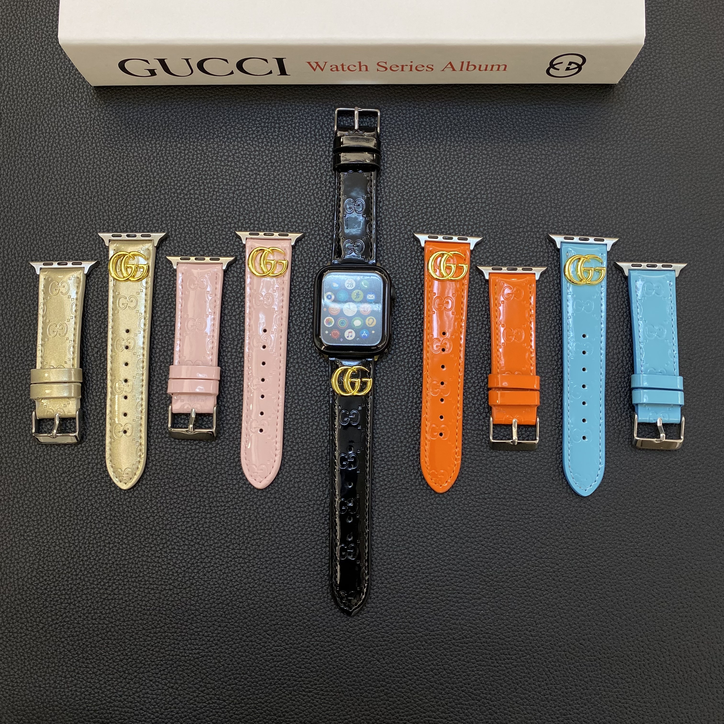 Gucci Metal Monogram Leather Apple Watch Strap