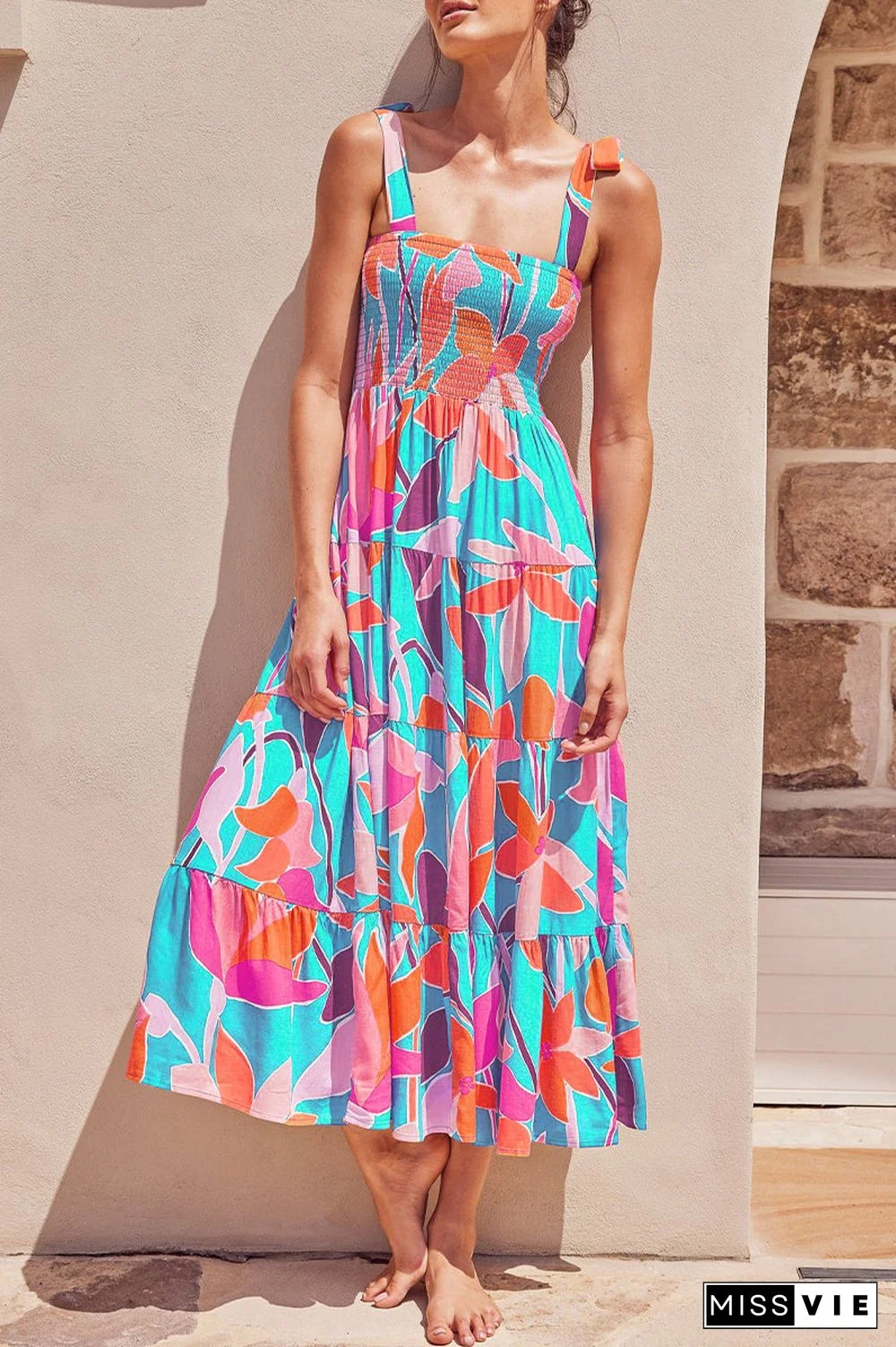 Fashion Street Dot Patchwork Spaghetti Strap Printed Dresses